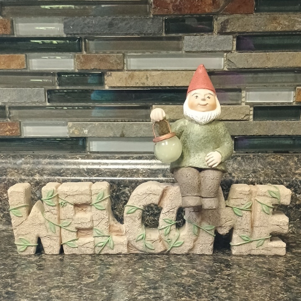 Grasslands Road Gnome With Glow In The Dark Lantern Welcome Statue